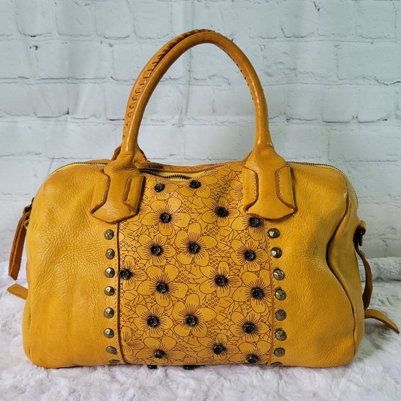 COSTANZA ROTA Yellow Floral Rivets Leather Top Handle Crossbody Bag - Picture 5 of 14